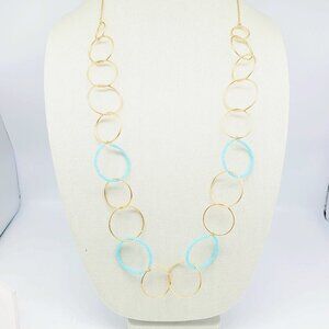 Banana Republic 36" Open Circles Necklace Blue Crystals Gold Tone NEW ON CARD